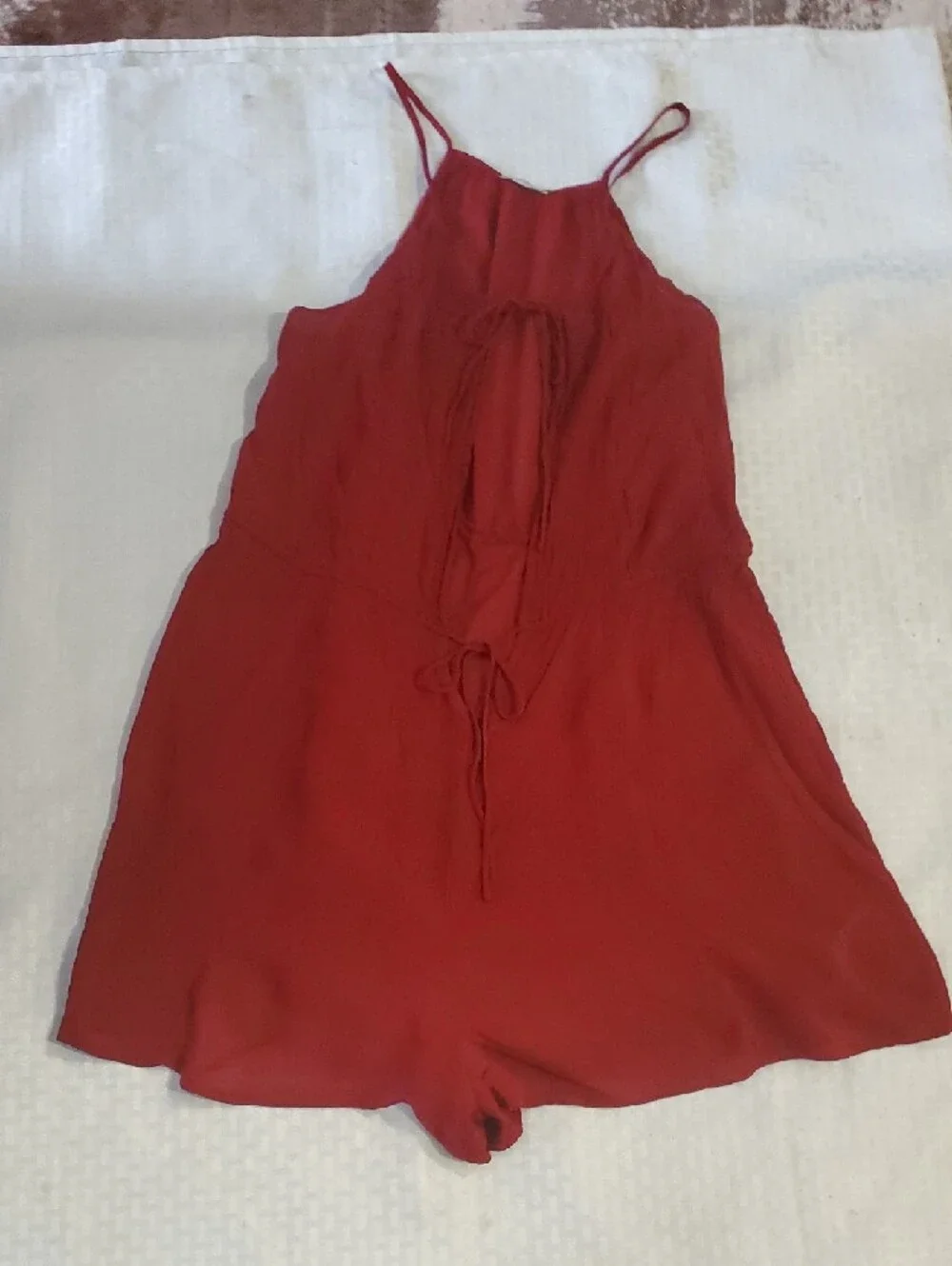 Free People Intimately Red Tie-Front Spaghetti Strap Romper Sleep Wear Size XS